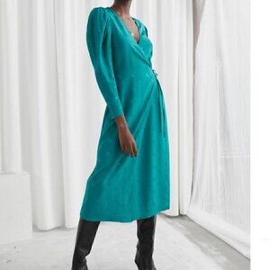 & Other Stories Teal Horse Print Wrap Dress Size 0 NWT